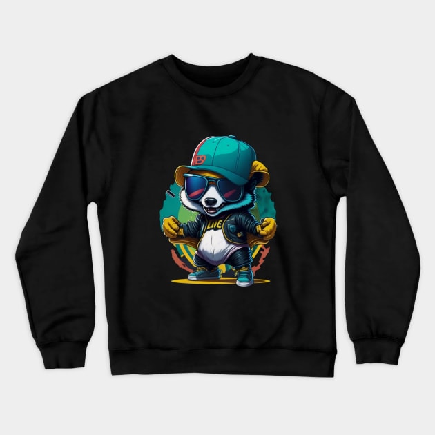 cute panda hip-hop Crewneck Sweatshirt by Rizstor